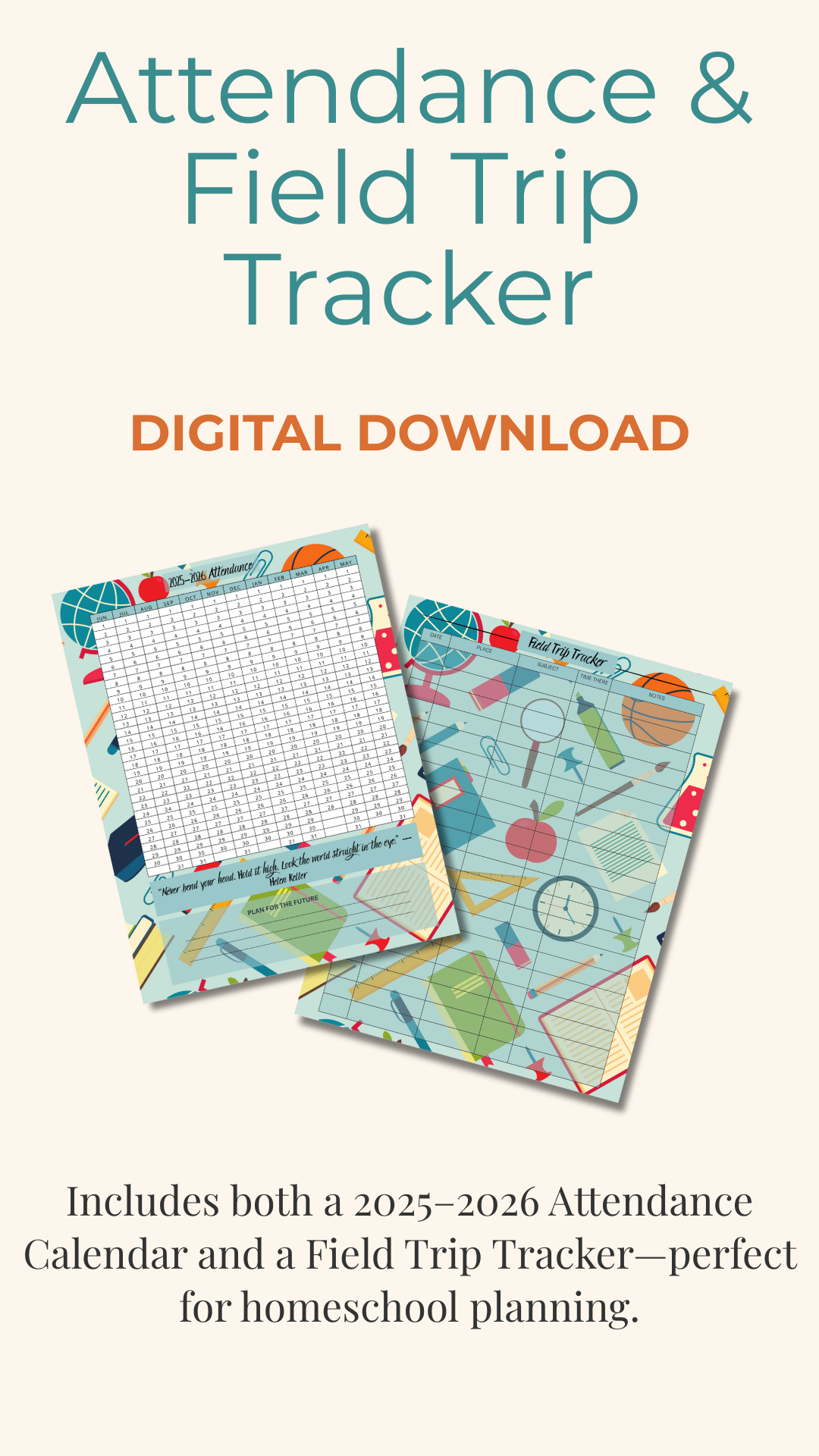 2025–2026 Homeschool Attendance Calendar – “Classic School” Edition (Digital Download)