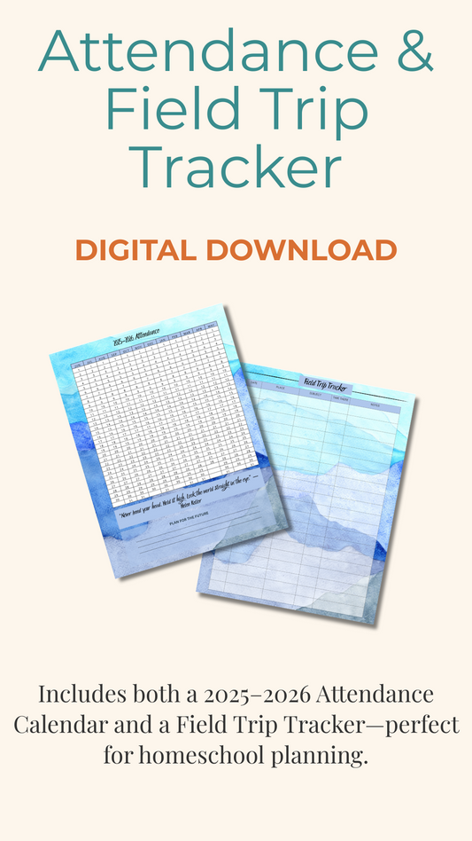 2025–2026 Homeschool Attendance Calendar – “Watercolor Blue” Edition (Digital Download)