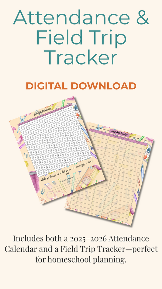 2025–2026 Homeschool Attendance Calendar – “Creative Essentials” Edition (Digital Download)