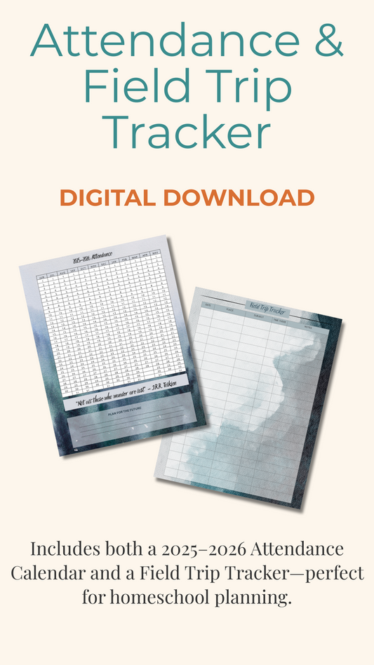 2025–2026 Homeschool Attendance Calendar – “Wander” Edition (Digital Download)