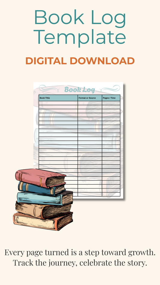 Book Log Template – Track Your Reading Journey (Digital Download)