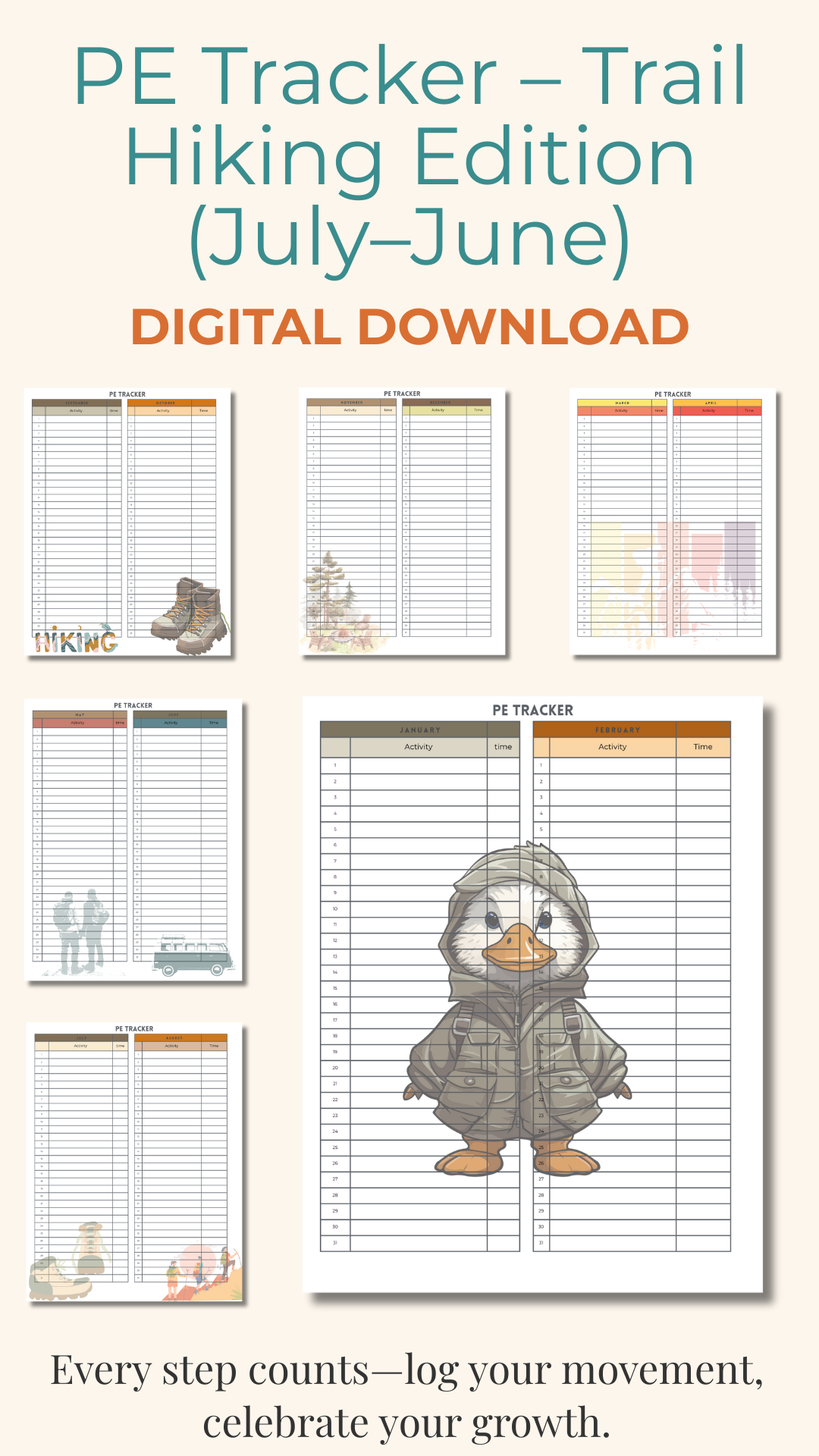 PE Tracker – Trail Hiking Edition (July–June) (Digital Download)