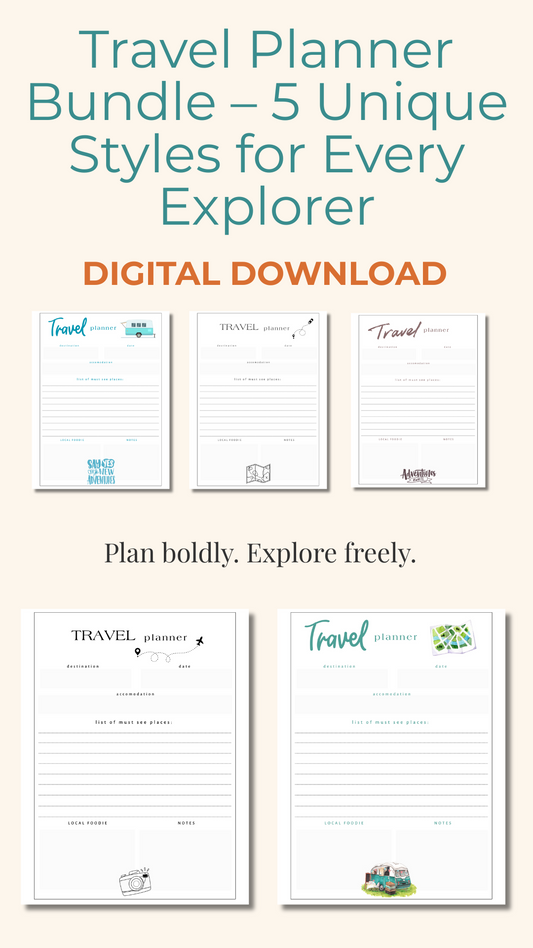 Travel Planner Bundle – 5 Unique Styles for Every Explorer (Digital Download)